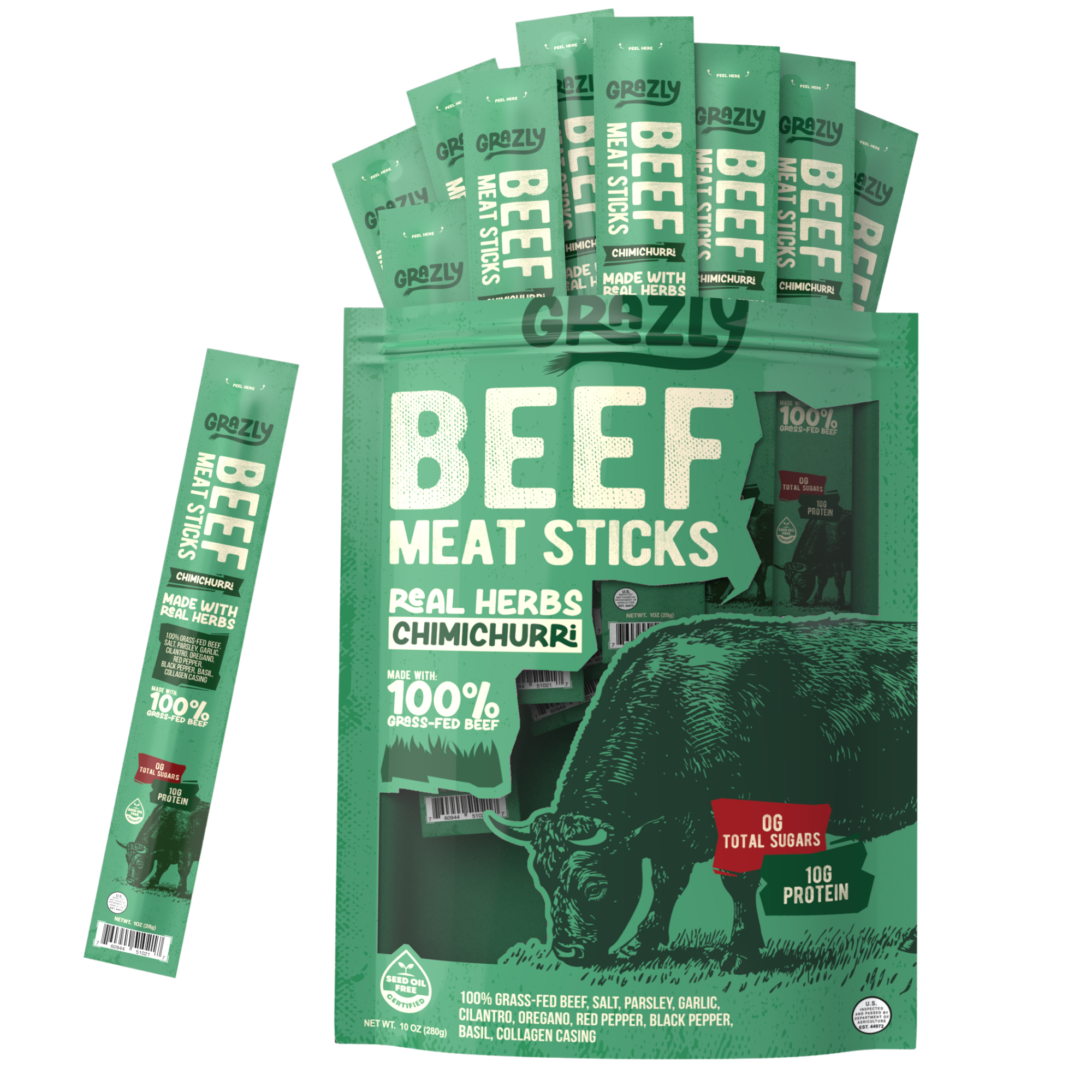 Chimichurri Beef Meat Sticks | Grass-Fed, Real Herbs, Zero Junk by Grazly