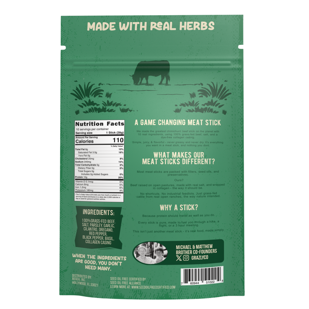 Chimichurri Beef Meat Sticks | Grass-Fed, Real Herbs, Zero Junk by Grazly