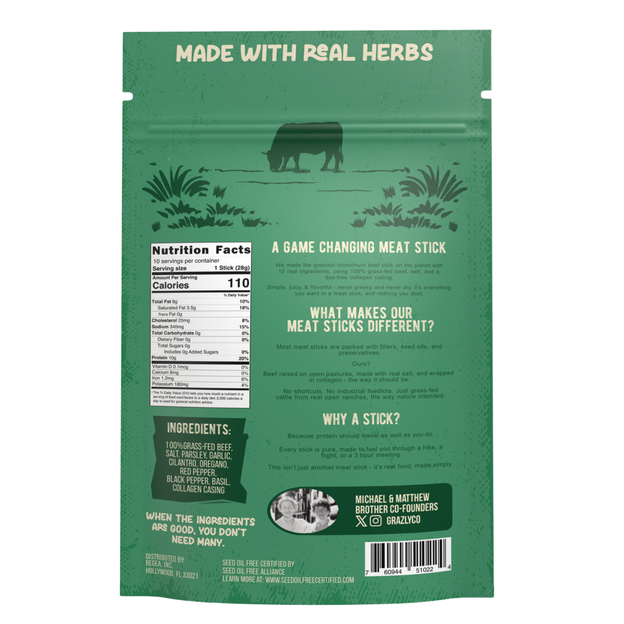 Chimichurri Beef Meat Sticks | Grass-Fed, Real Herbs, Zero Junk by Grazly