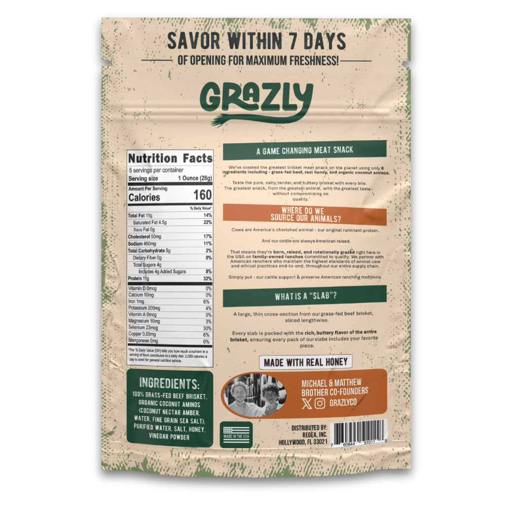 Raw Honey & Coconut Aminos Brisket Slabs | Soy-Free Teriyaki Jerky by Grazly
