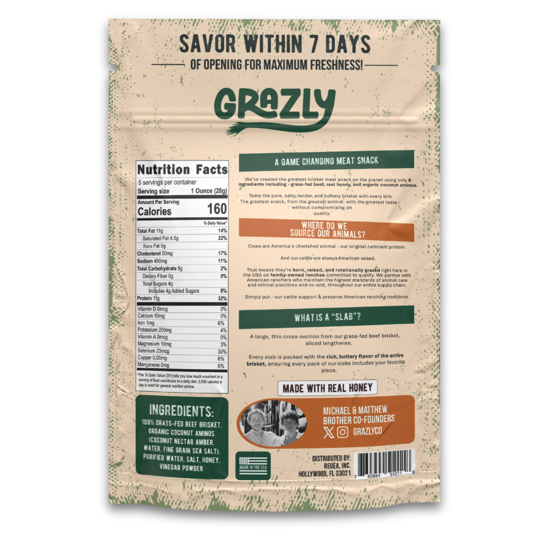 Raw Honey & Coconut Aminos Brisket Slabs | Soy-Free Teriyaki Jerky by Grazly