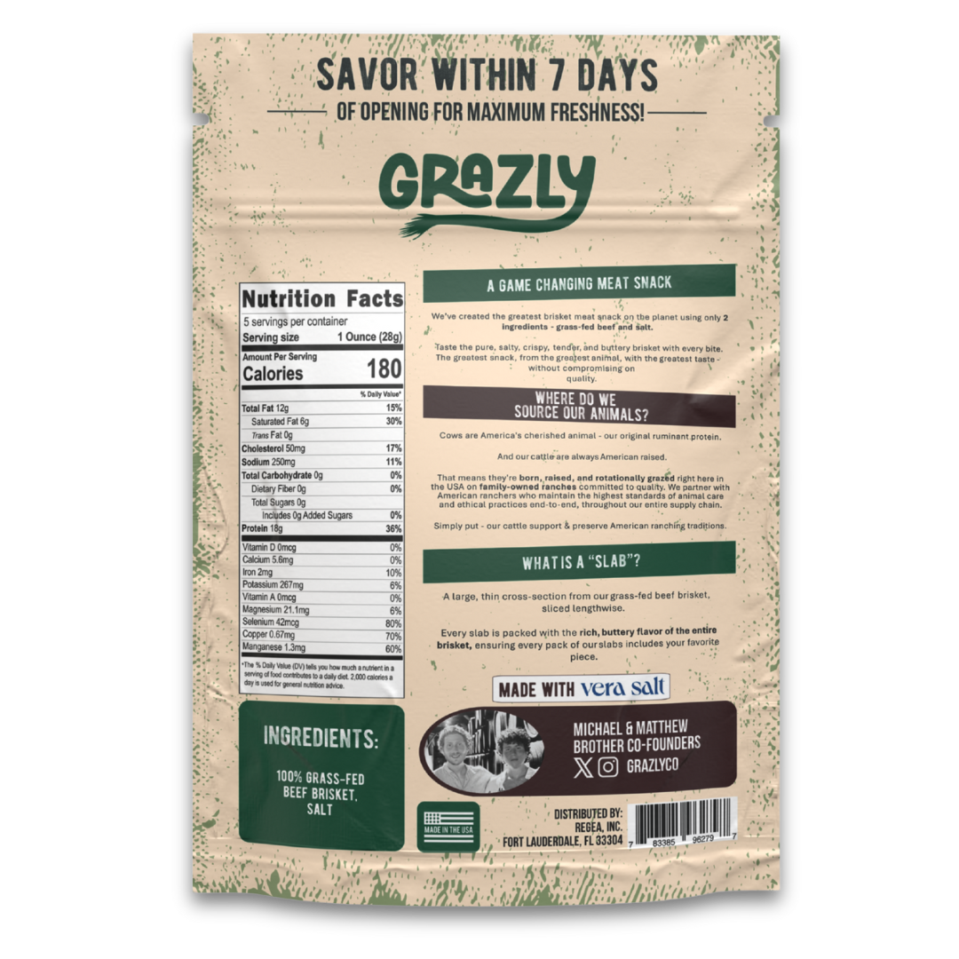 Grass-Fed Beef Brisket Slabs | 100% Grass-Fed & Finished Jerky by Grazly