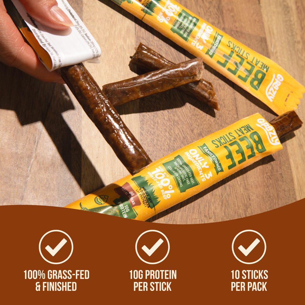 Plain Beef Meat Sticks | 100% Grass-Fed & Finished, 3 Ingredients by Grazly