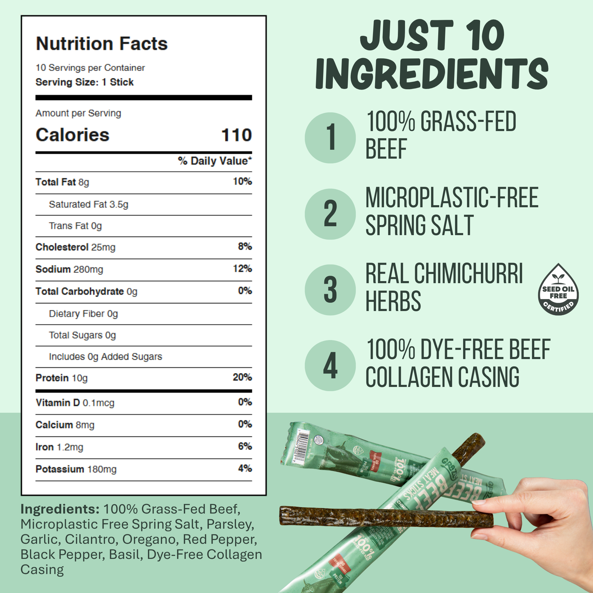Chimichurri Beef Meat Sticks | Grass-Fed, Real Herbs, Zero Junk by Grazly