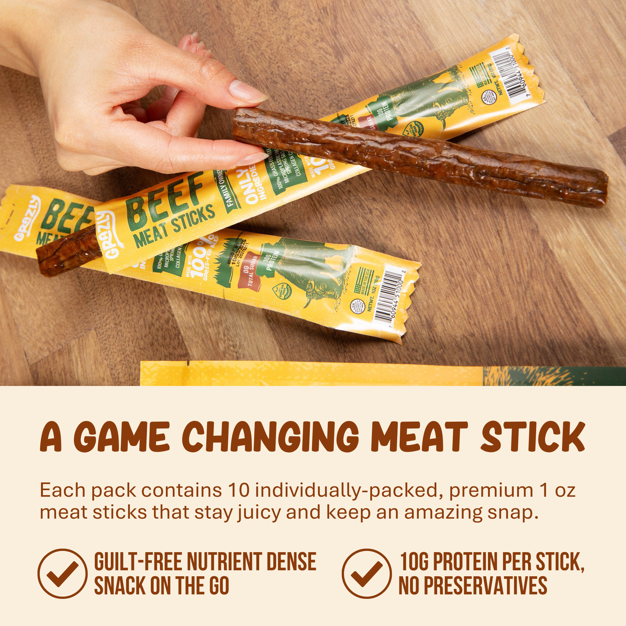 Plain Beef Meat Sticks | 100% Grass-Fed & Finished, 3 Ingredients by Grazly