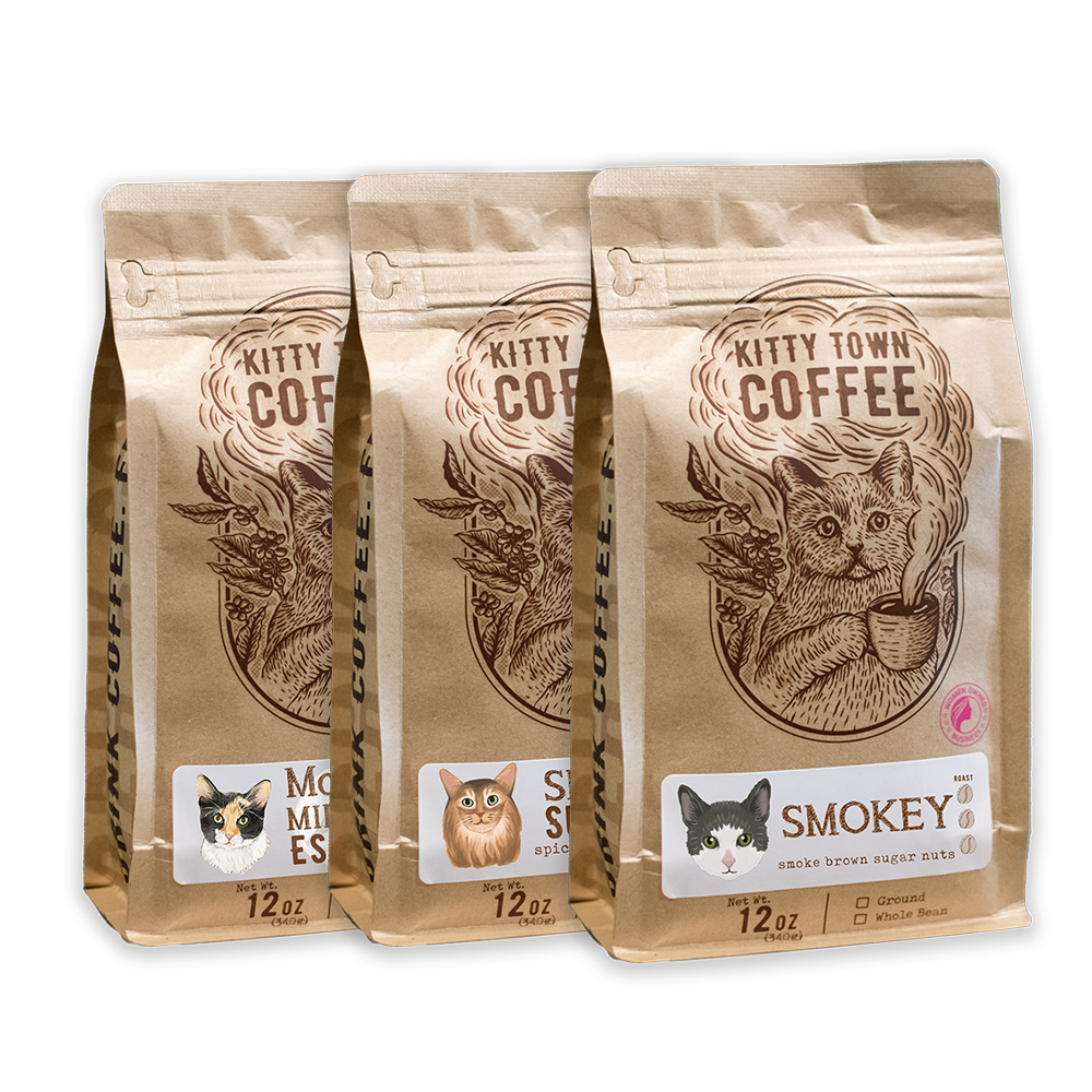 Dark Roast Sampler – Smokey, Simba's Sumatra & Mooney's Midnight Espresso | Kitty Town Coffee