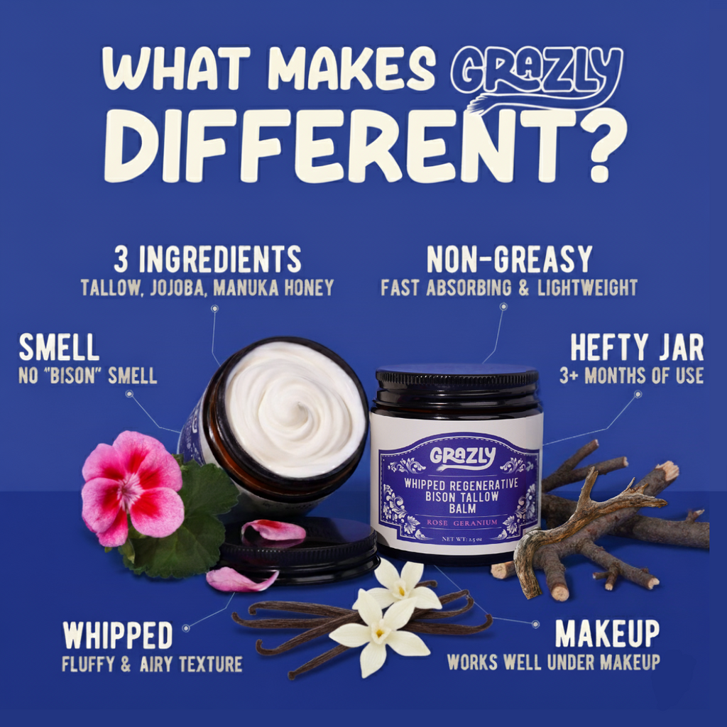 Whipped Bison Tallow & Manuka Honey Moisturizing Balm | Deep Skin Hydration