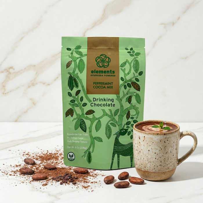 Peppermint Hot Chocolate – Organic Ceremonial Cacao | Elements Truffles