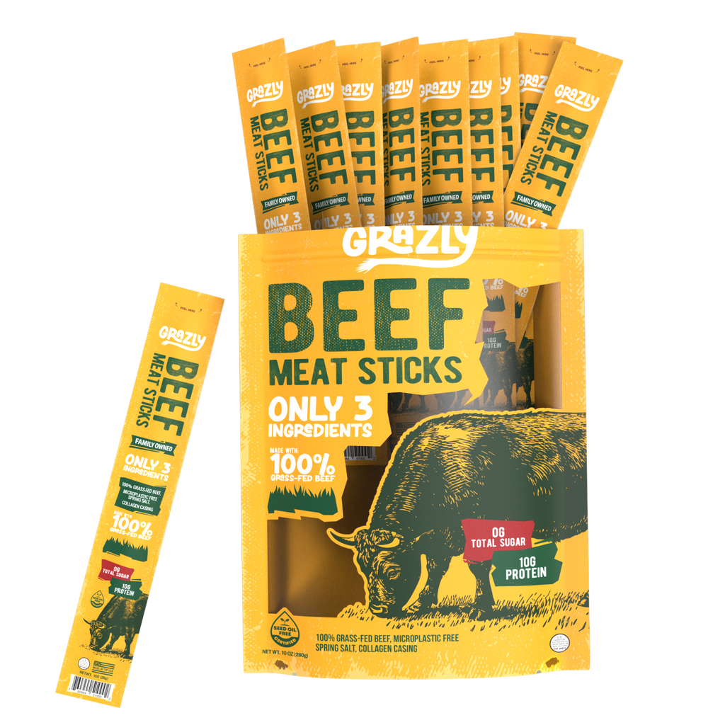 Plain Beef Meat Sticks | 100% Grass-Fed & Finished, 3 Ingredients by Grazly