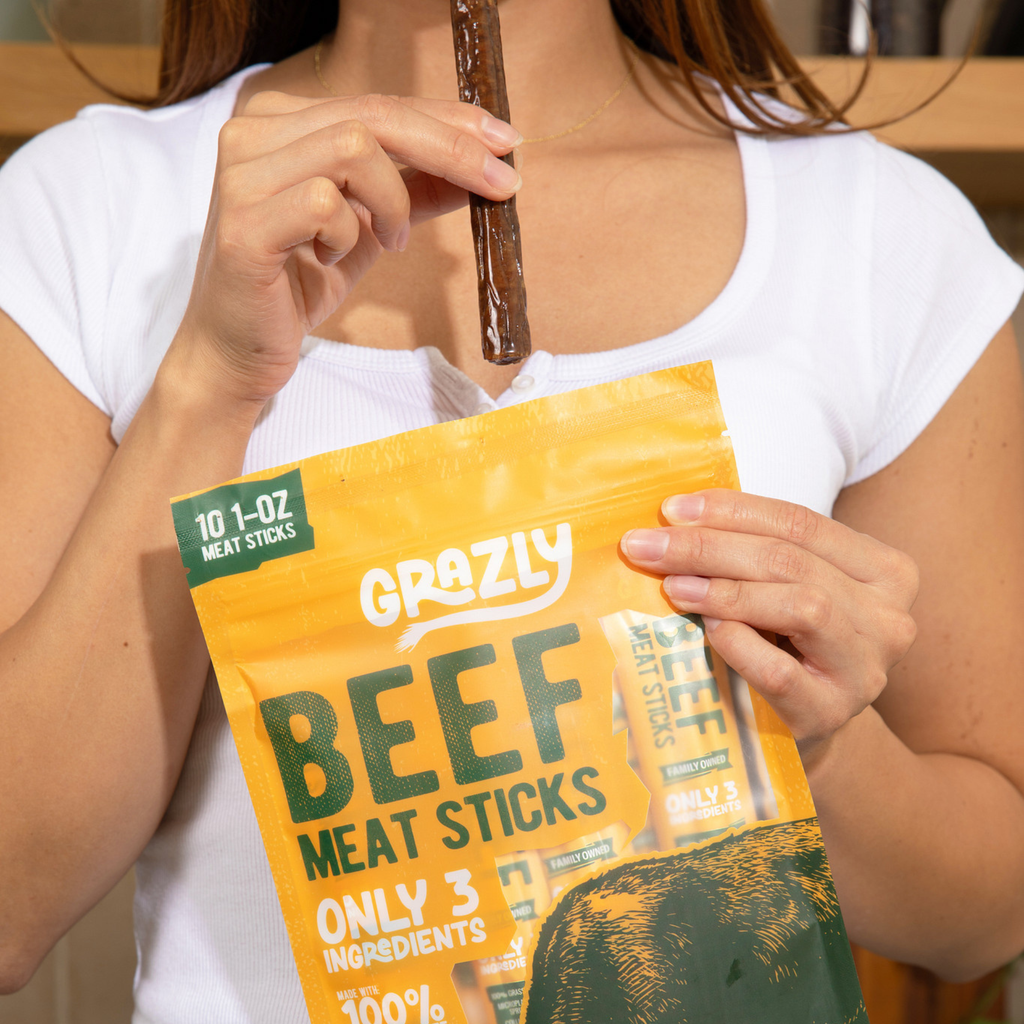 Plain Beef Meat Sticks | 100% Grass-Fed & Finished, 3 Ingredients by Grazly