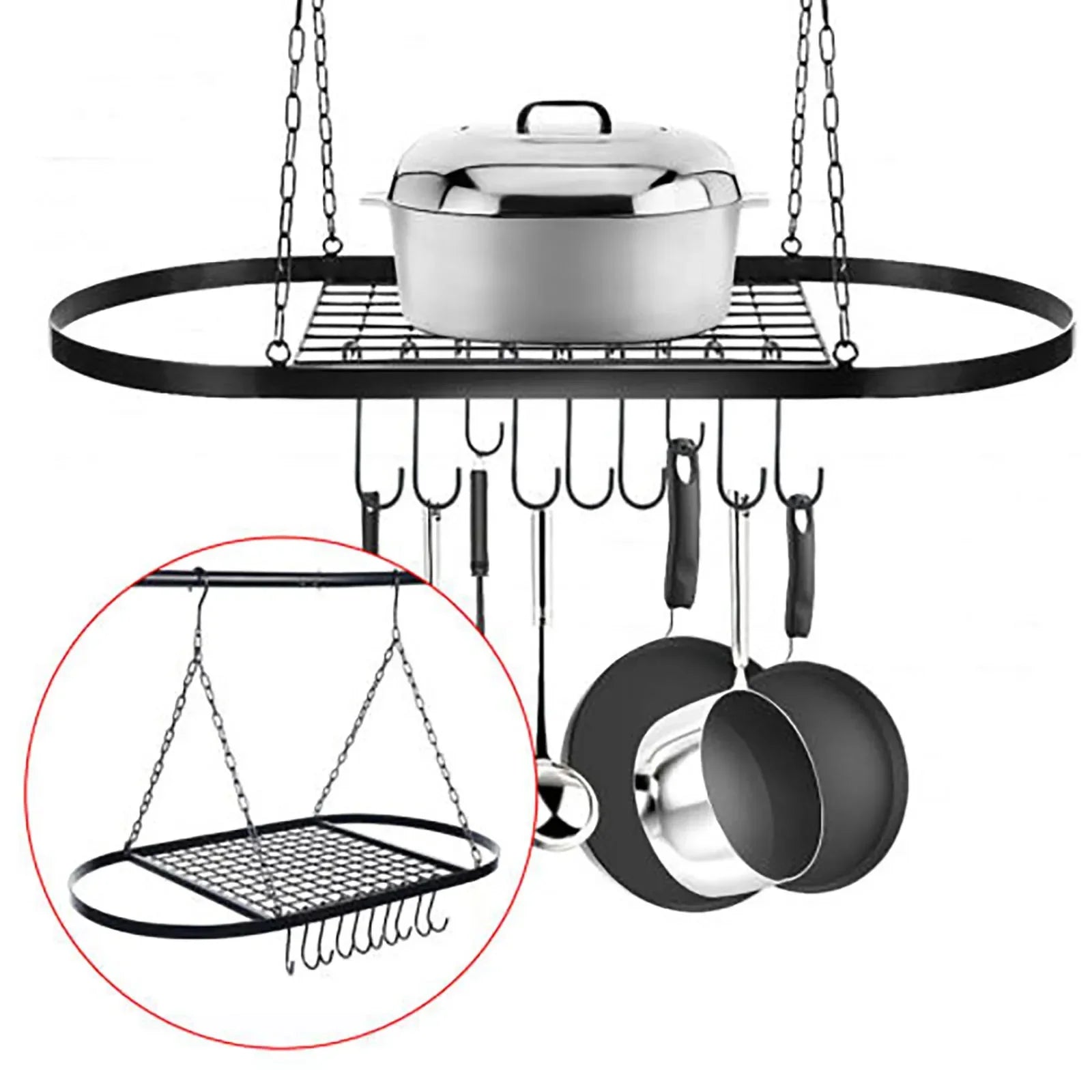 Iron Kitchen Wall Mounted Pot And Pan Rack With Hooks