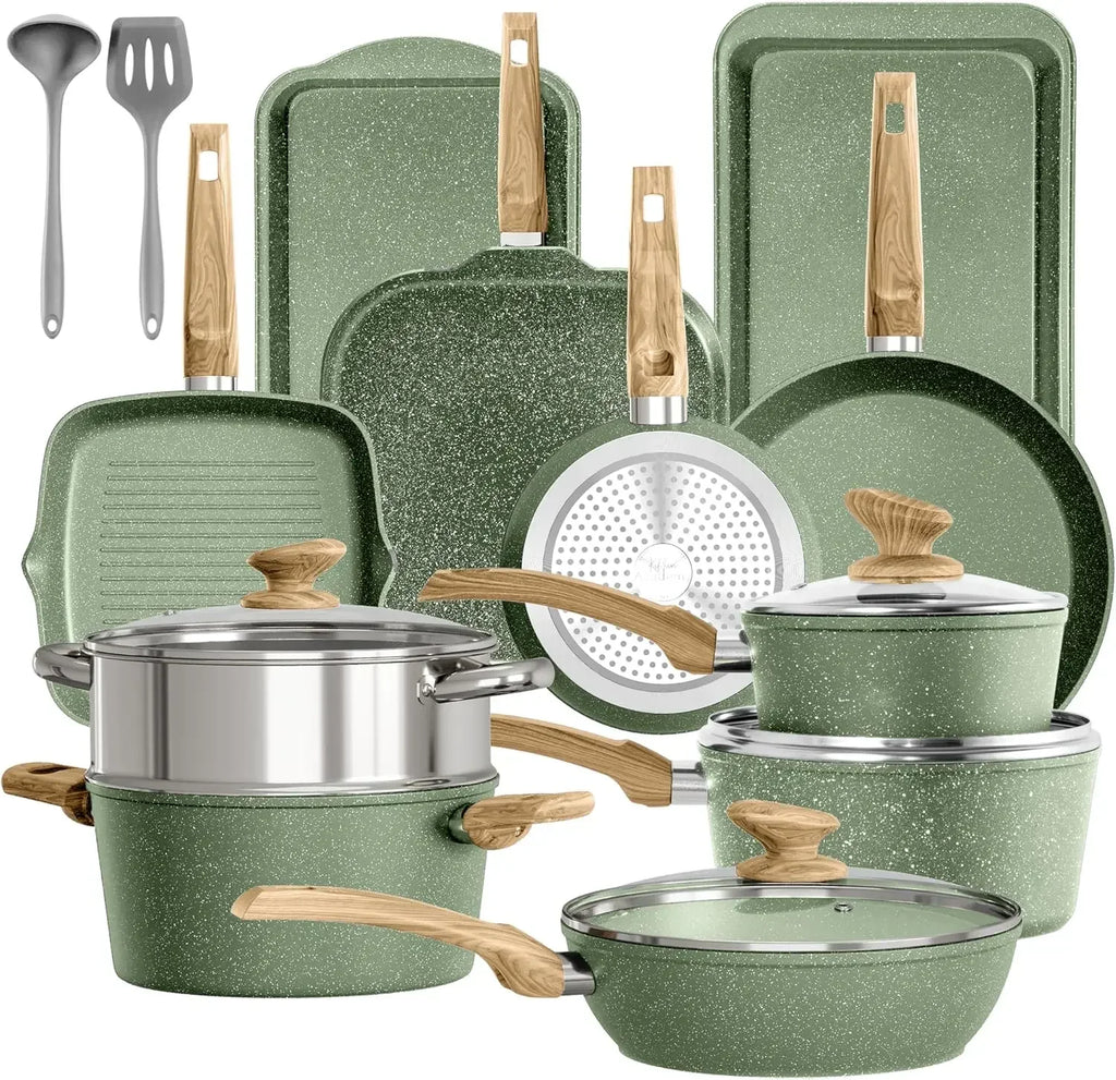 Nonstick 17 Piece Induction Granite Cookware Set With Pans