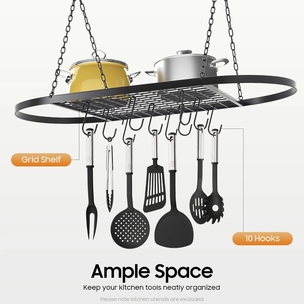 Iron Kitchen Wall Mounted Pot And Pan Rack With Hooks