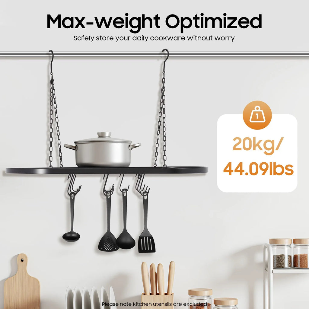 Iron Kitchen Wall Mounted Pot And Pan Rack With Hooks