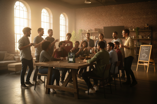 Be The Wagon Coffee with inspiring community gathering background